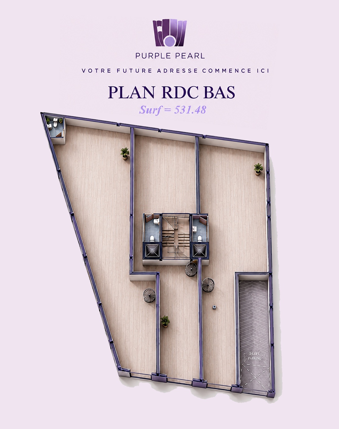 RDC bas + magasins - Plan 3D